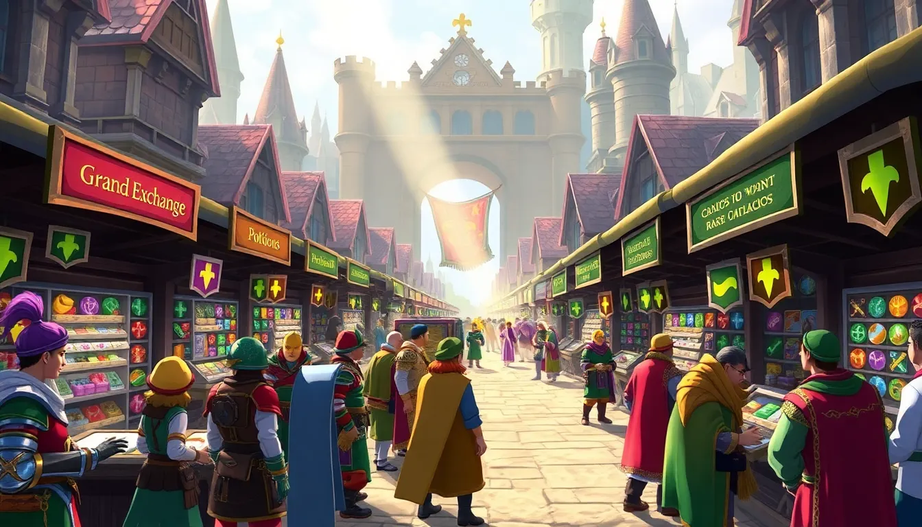 players trading in a vibrant virtual marketplace in RuneScape.