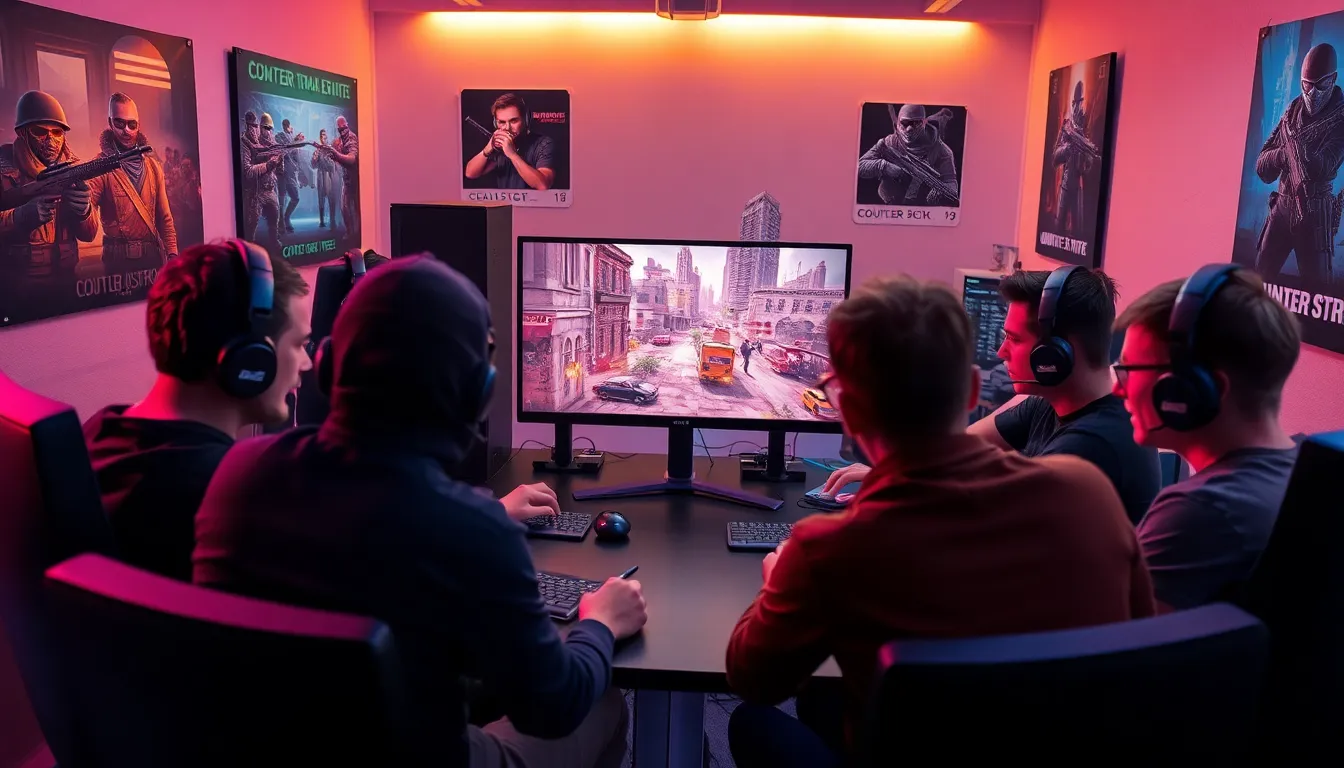 diverse gamers strategizing in a modern gaming setup.