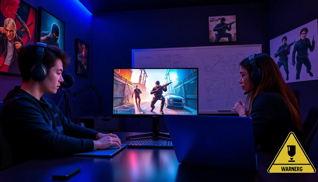 diverse gamers in a modern gaming setup focused on Counter Strike.